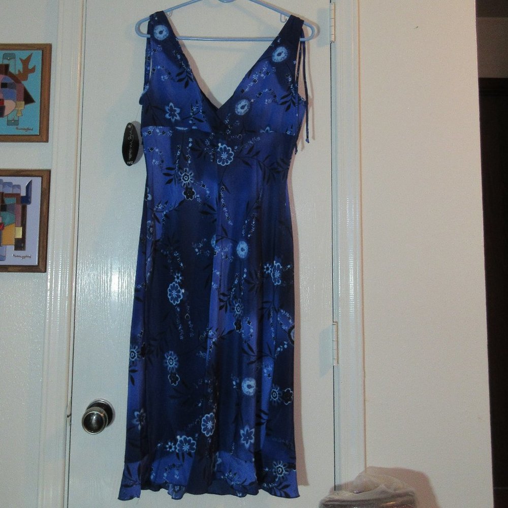 NWT MY MICHELLE Blue Floral Sleeveless V-Neck Dress 11/12